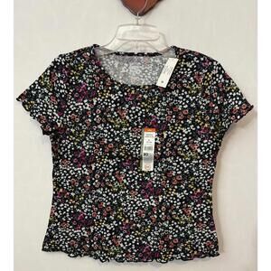 Wonder Nation Girls 14-16 XL Black Floral Ruffle Cotton-Blend Tee NWT! A6596